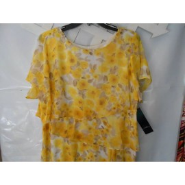 R & K NEW R & K Yellow/Ivory Floral Dress size 16 Knee-length w/ Ruffles Short Sleeves