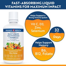 Passion 4 Life Mega Liquid Multivitamins, Trace Minerals, Amino Acids, Turmeric for Adults, Men, Women, Teens, Kids, Non-GMO, No Soy, No Dairy