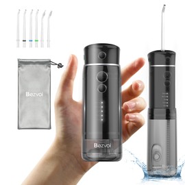 Water Flosser Mini Cordless Portable: 5 Modes Water Dental Floss with Telescopic Water Tank, 6 Tips, IPX7 Waterproof Oral Irrigator for Teeth Cleaning Gums,Orthodontic,Braces Dental Care (Black)
