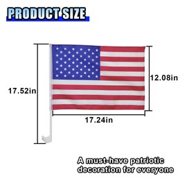 2 Pack American Car Window Flag, 17" x 12" USA American Car Flag with Window Clip, Car Flag with Flag Pole for Most Vehicle Window