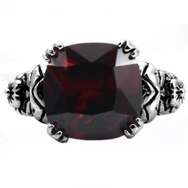 YourJewelleryBox Womens Ring Stainless Steel Large Red Garnet Color Cubic Zirconia CZ TK018PB T
