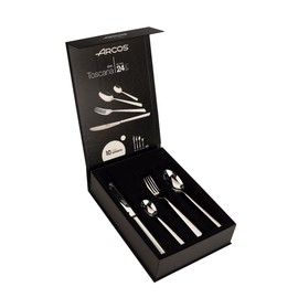 ARCOS Flatware Set 24 pieces - Silver Monoblock of one piece - Nitrum Stainless Steel. Series Toscana