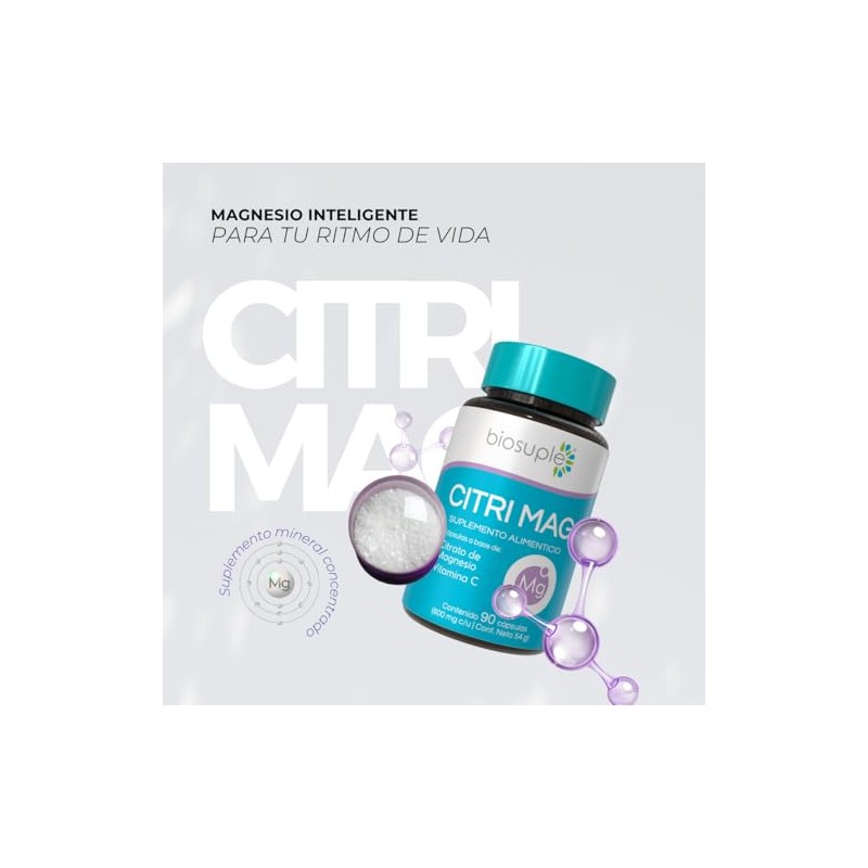 BIOSUPLE Citrato de Magnesio 90 Cápsulas Con Vitamina C y