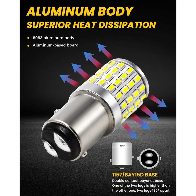 PHINLION 1157 LED White Light Bulbs, 2000 Lumens Super Bright