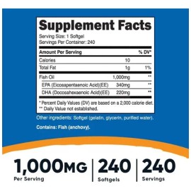 Aceite De Pescado Epa 340 Mg Dha 220 Mg 240 Capsulas Sabor Sin Sabor