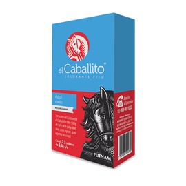 el Caballito Jeans, el único Colorante en Polvo para ropa color Azul cielo ¡Revive y cambia el color de tu prenda favorita! Cajilla con 12 sobres de 16g c/u