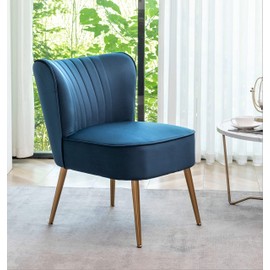 Container Furniture Direct Modern Velvet Accent Chair for Living Room, Bedroom, or Entryway, Stylish and Comfortable Armless Design with Metal Legs, Navy Blue