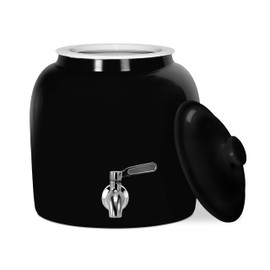 Geo Sports Porcelain Ceramic Crock Water Dispenser, Stainless Steel Faucet, Valve and Lid Included. Fits 3 to 5 Gallon Jugs. (Solid Black)