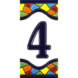 House numbers 4 inch. Handpainted house number tiles for signs, addresses and names. Address numbers for houses. House address numbers and letters. Design MOSAICO MEDIANO 4,29" x 2,13" (NUMBER 4)