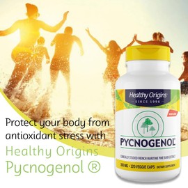 Healthy Origins, Pycnogenol, 100mg, Pine Bark Extract with Procyanidins, 120 Vegan Capsules, Lab-Tested, Soy Free, Gluten Free, Vegetarian, Non GMO