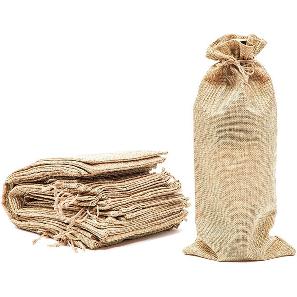 Bolsas de regalo de arpillera para vino con cordón (33 cm, 24 unidades)