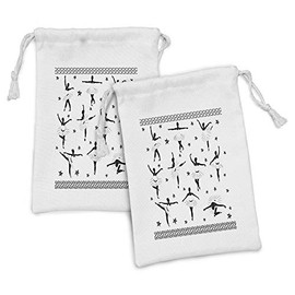 Ambesonne Ballet Fabric Pouch Set of 2, Classic Dancers in Baroque Medieval Ballerina Dress with Stars and Scrolls, Small Drawstring Bag for Toiletries Masks and Favors, 9" x 6", Black and White