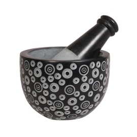 Divit Shilp Mortar and Pestle, Made of Heavy Duty Polished Hard Stone, Natural Stone Grinder for Spices, Pastes, Herbs, Seasoning etc. (Dots)