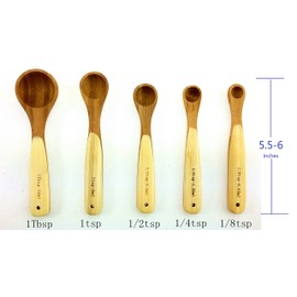 Kitchen Bamboo Wood Measuring Spoons for Measuring Dry and Liquid Ingredients, Pack of 5