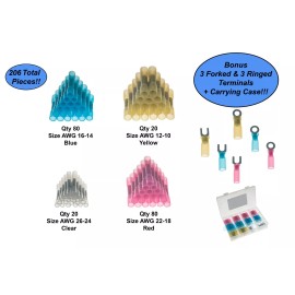 Everglades Backcountry 200+ Pack 4 Sizes Assorted Heat Shrink Crimp Butt Splice Wire Connectors Auto