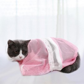 Cat Bath Mesh Bag, Portable Mesh Shower Bag, Adjustable Drawstring Design Travel Bathing Bag For Cats, Grooming Supplies for Kitten:_Pink._one-size