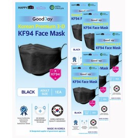 FLEXMON (Pack of 5 Korea Black Disposable KF94- Face Mask, 4-Layer Filters Breathable Comfortable Protection, Good Day, Mouth Covering Dust Mask Made in Korea