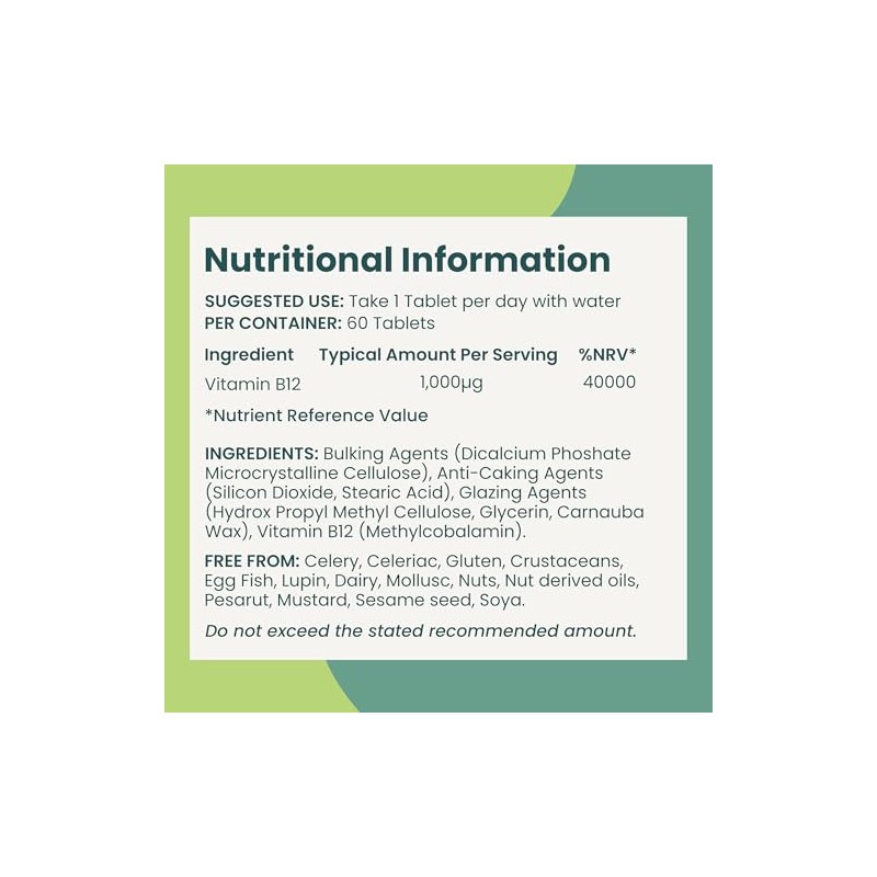 Energy Supplement, Vitamin B12 Complex High Strength Vegan Tablets |