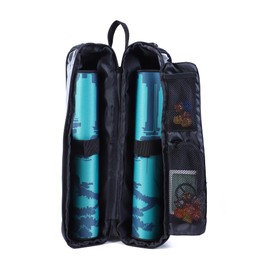 Qixotrz Playmat Tube Case for 2 Pcs 14”x24” Playmats, Gaming Playmat Carrier with Dice & Card Pockets, Portable TCG MTG YuGiOh Playmat Tube with Handle & Detachable Shoulder Strap, Black