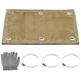 weideer 6" x 12" Titanium Pipe Shield,Exhaust Heat Shield with Gloves, 2 layer Material Heat Protection Up to 1350° for Motorcycle Exhaust Pipe,Muffler,Electrical Wiring K-164