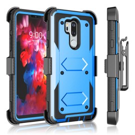 Tekcoo Holster Clip for LG G7 ThinQ / 2018 LG G7, [Tshell] [Built-in Screen] Shock Absorbing Secure Swivel Locking Belt Defender Full Body Kickstand Carrying Sturdy Armor Case Cover [Blue]