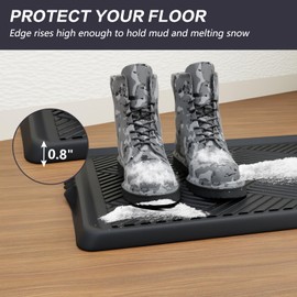 Rubber Boot Trays for Entryway, Water-Resistant Shoe Trays, Multi-Purpose Boot Mat Tray with Lip, Rubber Mat for Shoe Organizer Indoor Outdoor Use, 27.5"x16"