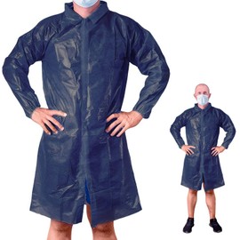 EZGOODZ Polyethylene Lab Coats. Pack of 50 Dark Blue Poly Work Gowns 3X-Large. Disposable Plastic PPE Workwear with Elastic Wrists. Unisex Waterproof Clothing. PPE Protective Frocks in Bulk.