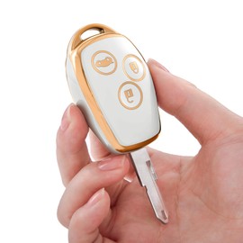 PANPHEN Car Key Case Suitable For Renault, 3 Buttons Key Cover For Renault Clio Master Traffic Modus Logan Twingo Kangoo Vivaro,Golden Edge White