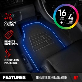 Motor Trend BrightLights™ LED Car Mats, Set of 2 - RGB Floor Mats for Cars, Carpet Car Floor Mats with LED Lights for Car Truck Van SUV, Universally Sized for Most Vehicles