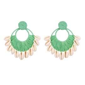 EVER FAITH Boho Raffia Shell Earrings Lightweight Handmade Woven Shells Purple Statement Raffia Earrings Summer Beach Holiday Jewellery, Shell Raffia Shell