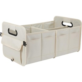 AOKJOY Organizador de maletero de coche, organizador de almacenamiento plegable con múltiples compartimentos, correas ajustables para SUV (beige)