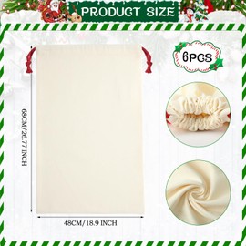 Clysee 6 Pack Sublimation Santa Blank Christmas Sacks, Large Reusable Cotton Canvas Drawstring Bags 26.8 x 18.9 in, Blank Xmas Gift Bags for Holiday DIY, Christmas Parties, Presents