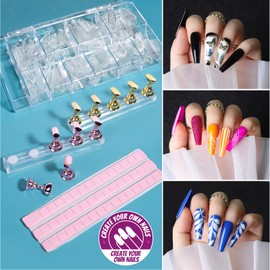 Teenitor Acrylic Fake Nails Kit, Press On Nail Supplies with Clear Coffin Nail Tips Nail Stand Nail Art Brushes Dotting Pen Glitter Sequins Sticker Rhinestones Nail Decorations Press On Nails Kit