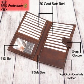 ag wallets Genuine Leather Mens Long ID 19 Credit Card Security Wallet (Brown Vintage)