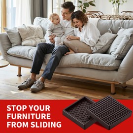 Furniture Coasters - 2"x2" Non Slip Furniture Pads for Hardwoods Floors, 4 PCS Square Rubber Non Skid Furniture Caster Cups, Anti Slide Furniture Feet Floor Protectors for Bed Couch Stoppers (Brown)