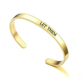 Q&D&S Let Them Cuff Bracelet, Inspirational Engraving Bracelets Stainless Steel Open Adjustable Friendship Cuff Bangle Jewelry Gifts for Best Friends (gold)