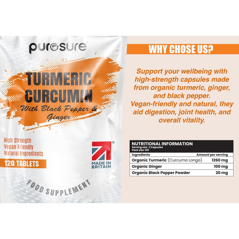 Purosure Organic Turmeric (Curcuma Longa) Capsules High Strength and Organic