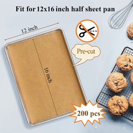 DISSKNIC 200PCS Unbleached Parchment Paper sheets 12 x 16, Precut Parchment Paper for Baking, Half Sheet Parchment Paper for Cookie Baking Sheets,Kitchen Gadgets Baking Supplies Baking Paper for Oven