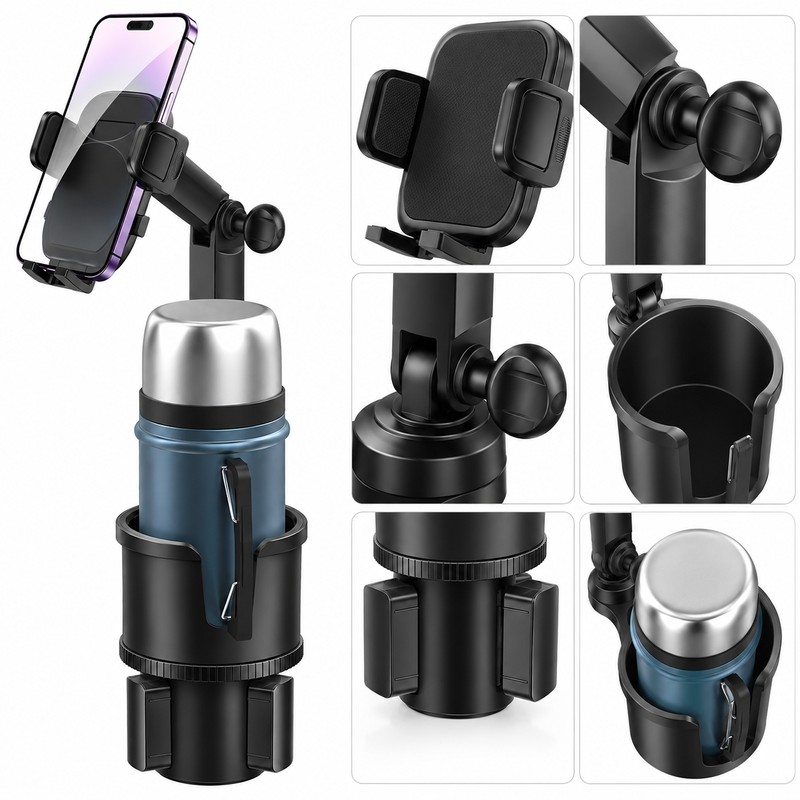 Car Cup Holder Phone Mount – Adjustable Long Arm, 360°
