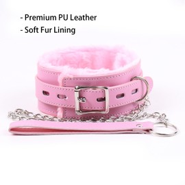 BellaaMm Leather Collar for Women, Adjustable Choker Collars Necklaces with Fur Liner for Women - Pink