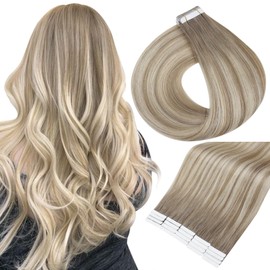 Full Shine Tape in Hair Extensions 20Inch Tape in Hair Extensions Human Hair Color 19/8/60 Balayage Tape in Extensions Double Sided Tapes in for Women 50Gram Seamless Hair Extensions Tape in 20Pcs