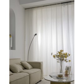 MOONVAN Windows Semi Ivory Sheer Curtains 120 Inches Length 52 Inches Width 2 Panels Set Translucent Sheer Curtain Basic Rod Pocket for Bedroom Children Living Room Yard Kitchen