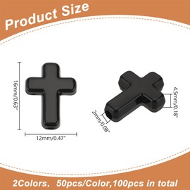 HOBBIESAY 100Pcs Acrylic Cross Beads 16mm Black White Cross Bead Bulk Small Crosses Spacer Loose Beads Connector Beads for DIY Bracelets Keychain Jewelry Making Craft