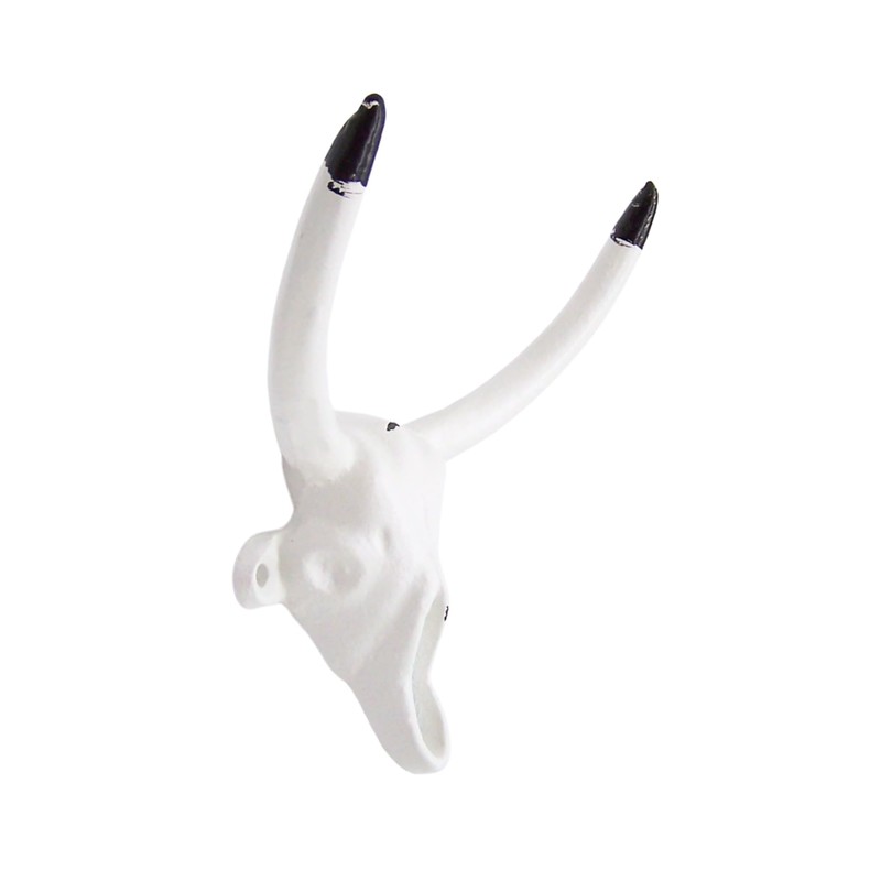 Decorative Cast Iron Bull Horns Wall Decor, 6 Inch, White,