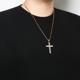 HZMAN Cross Necklace for Men Women High Polished Stainless Steel Cross Pendant Christian Faith Protection Jewelry Gift (Gold)