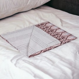 Homeroots 50" X 70" Pink and Brown Kantha Cotton Abstract Throw Blanket with Embroidery