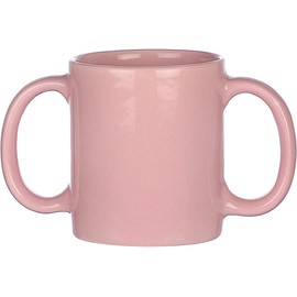 HEALTHANDWEALTH Dual Handle Ceramic Mug for Tremors – 11.83 fl oz | Double Grip for Stability | Microwave & Dishwasher Safe | Peach Color | Ideal for Elderly & Unsteady Hands (Peach Color)