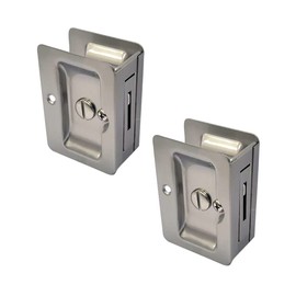 QCAA Premium Quality Solid Brass Rectangular Pocket Sliding Door Pull, Privacy Lock, 3-1/4''X2-1/4'', Satin Nickel, 2 Pack, Made in Taiwan