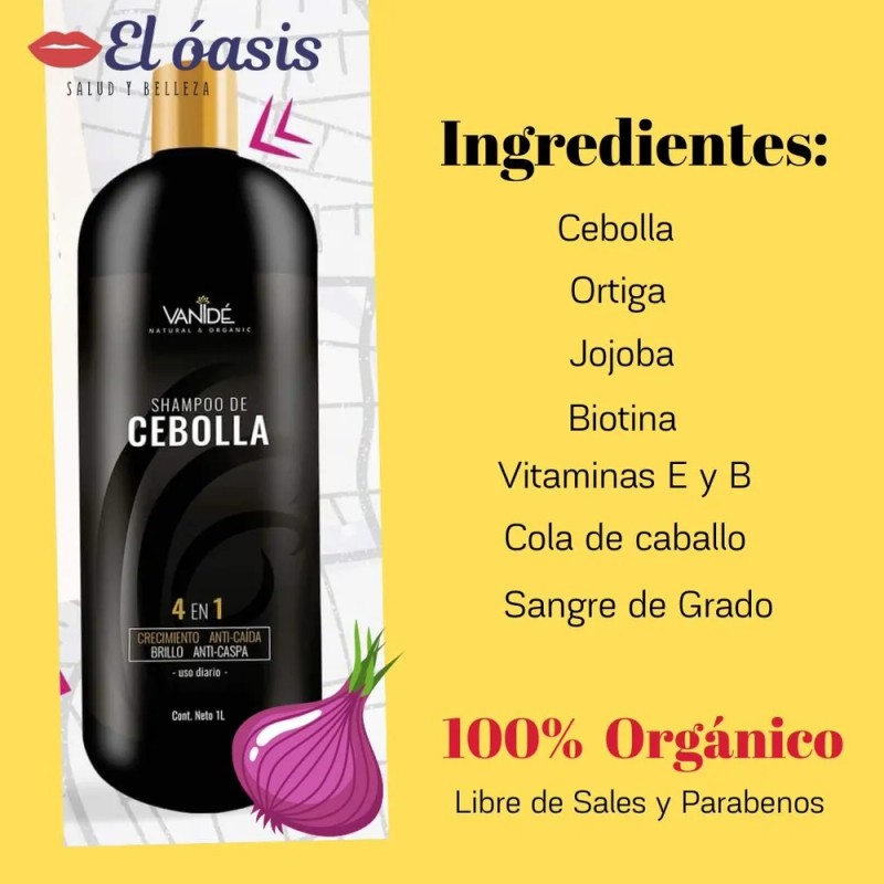 Shampoo Con Cebolla Para Crecimiento Del Cabello Vanidé