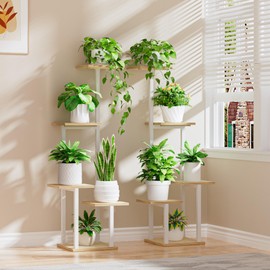 LATIBELL Plant Stand Indoor with Grow Light - 2 Pack Metal Plant Shelf for Indoor Plants Multiple, 5 Tiered Corner Plant Stand Shelves, Plant Rack Display Flower Holder for Living Room Patio (White)